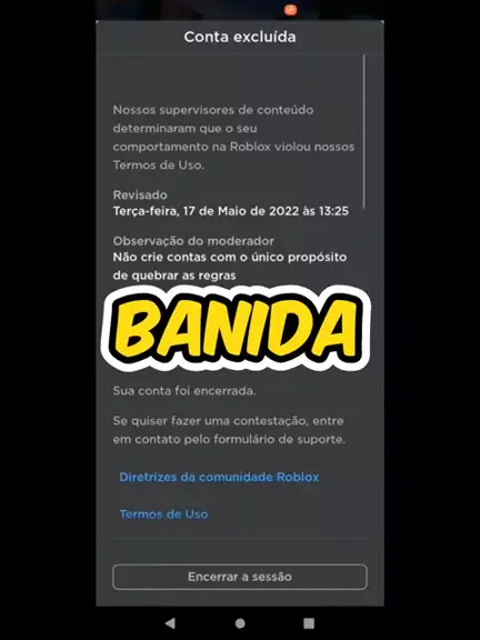 conta excluida roblox