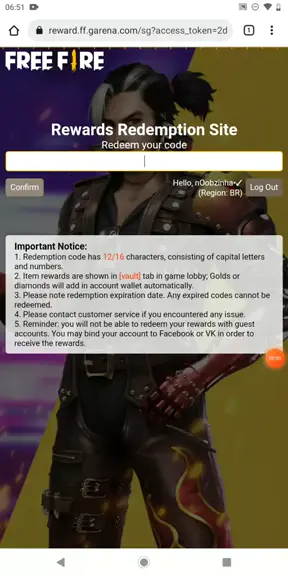 CODIGUIN FF 2021: Código Free Fire infinito da LBFF 6 no Rewards